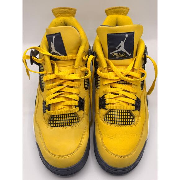 NIKE AIR JORDAN 4 Retro Lightning 2021 Tour Yellow Dark Blue Grey Sz 12